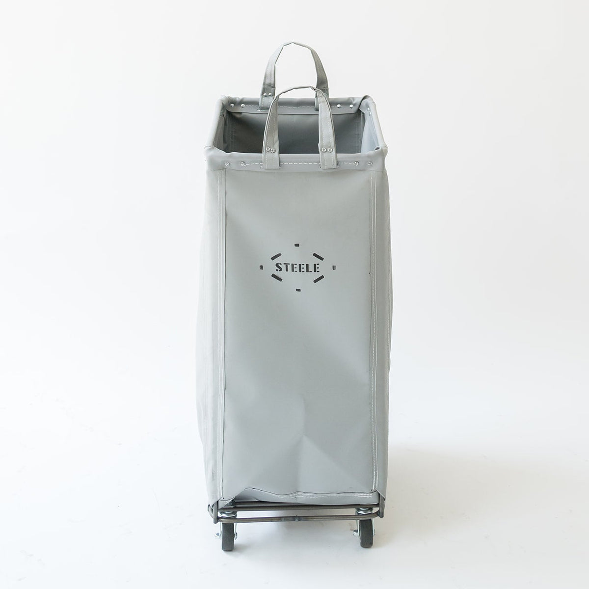 A light gray rolling storage bag with a top handle, shown upright on a plain white studio background. The front has a black 'STIELE' logo, and the bag sits on a small black wheeled base.