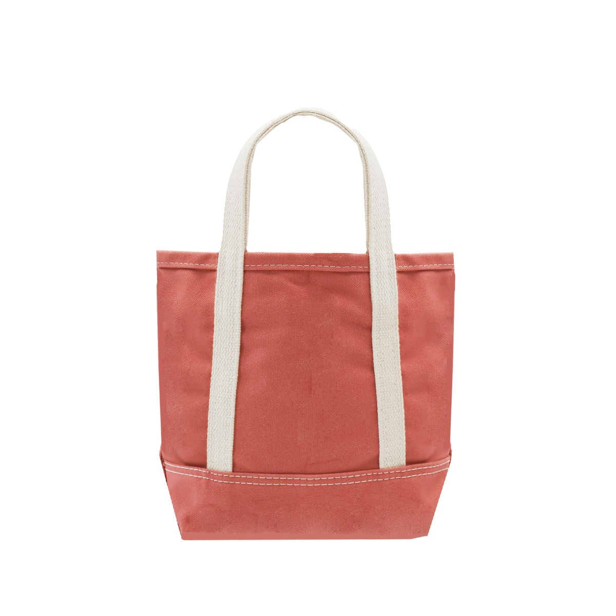 A nantucket red canvas tote bag with off-white fabric shoulder straps, shown against a plain white background.