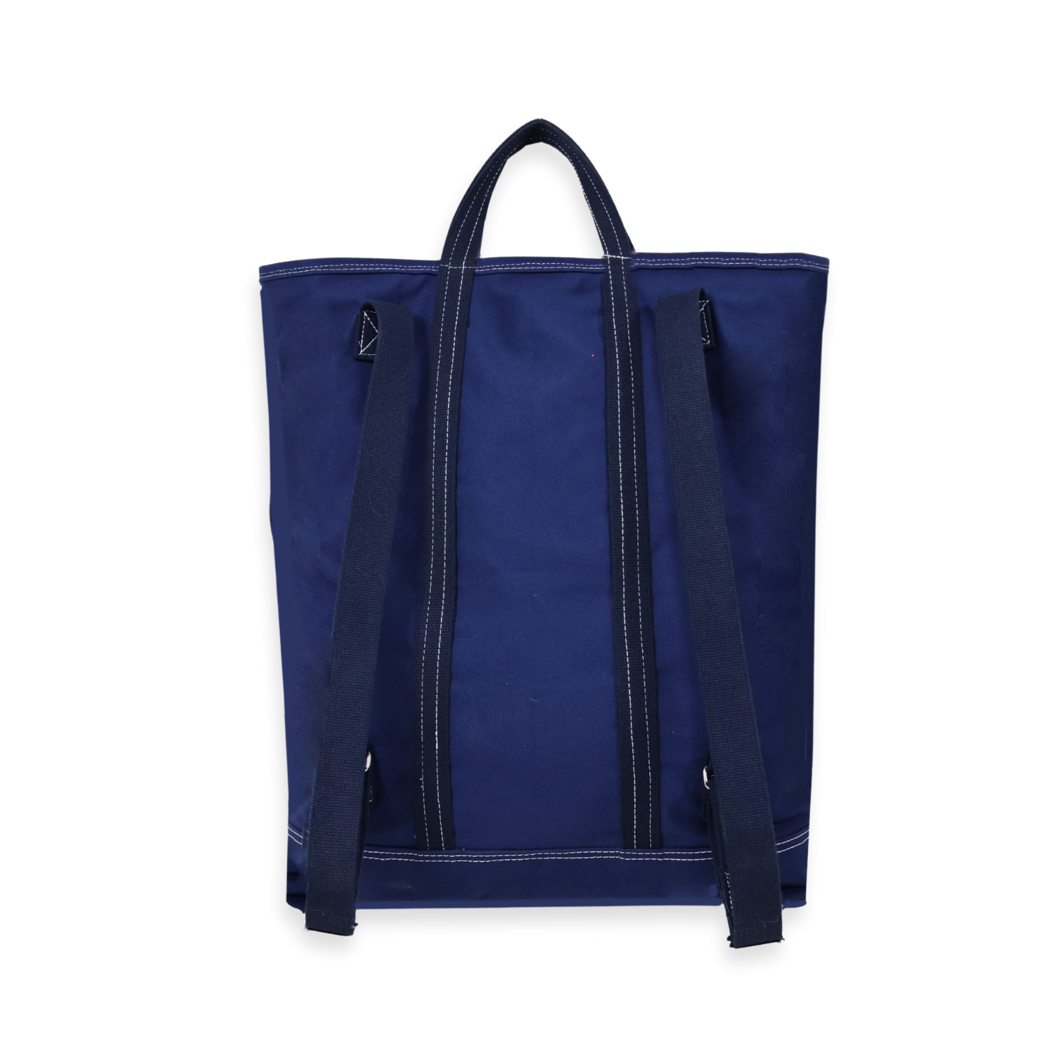 Blue tote bag with shoulder straps on a white background