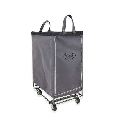 Gray laundry cart with a transparent bag on a white background
