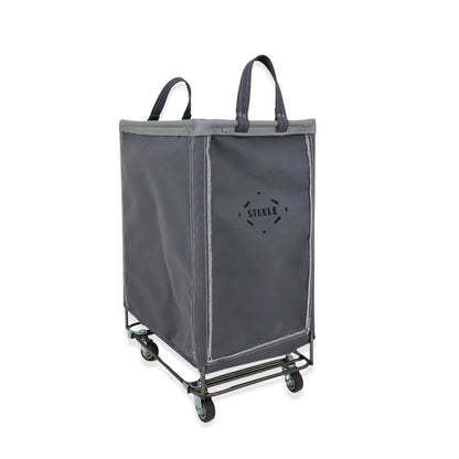 Gray laundry cart with a bag on a white background