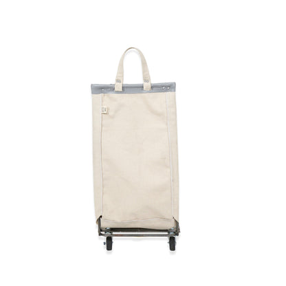 natural laundry cart with wheels on a white background