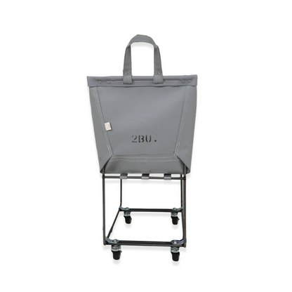 Gray tote bag with wheels on a white background