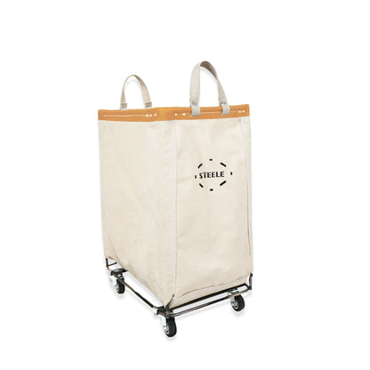 natural canvas laundry cart with 'Steele' logo on a white background